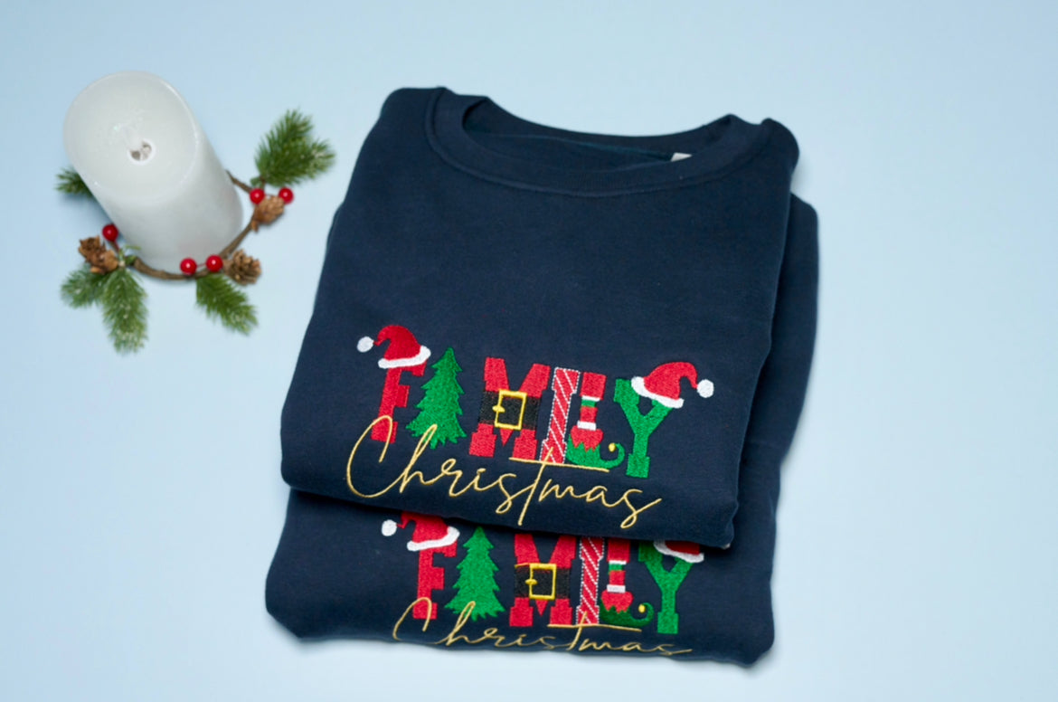 Luxury Matching Baby Christmas Sweatshirt – “Family Christmas” Design – Navy & Natural ✨