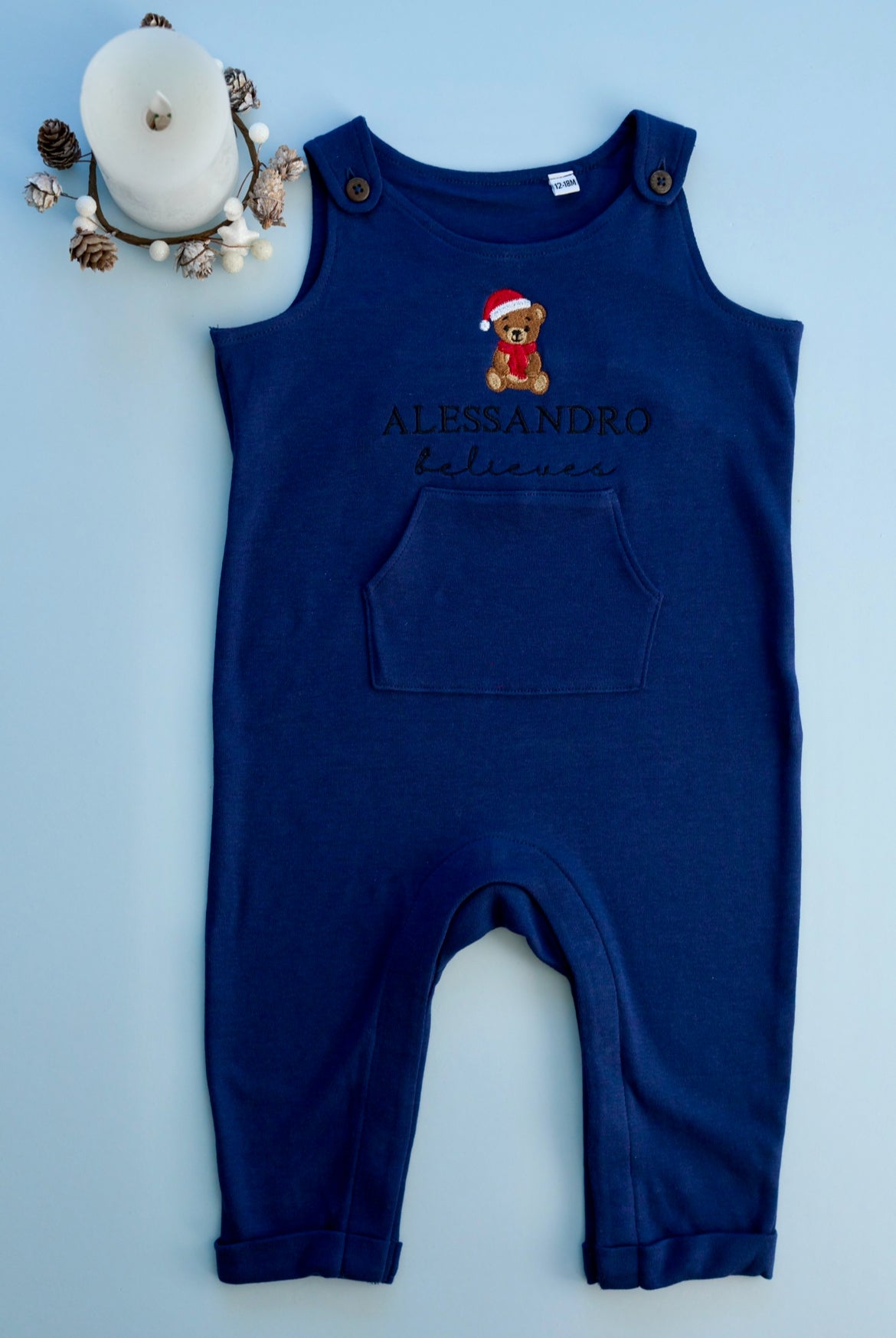 Luxury Organic Cotton Teddy Romper– Personalised Name Embroidery – “Believes” Edition