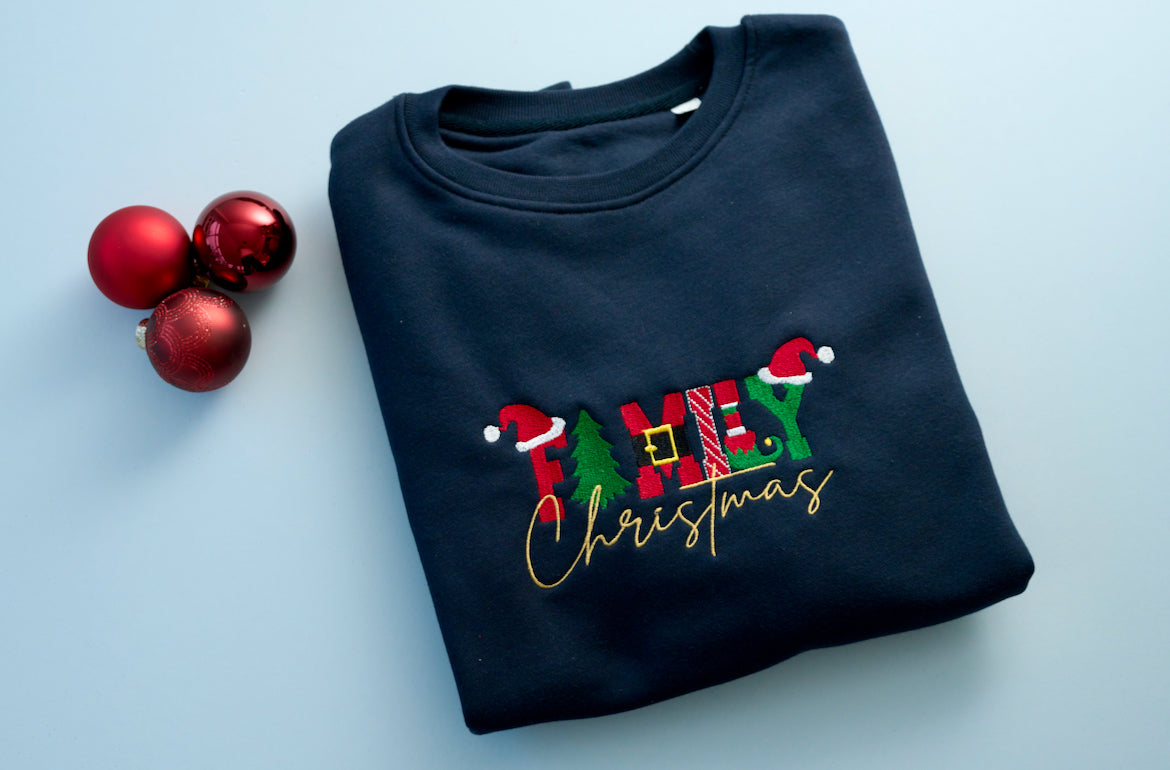 Luxury Matching Baby Christmas Sweatshirt – “Family Christmas” Design – Navy & Natural ✨