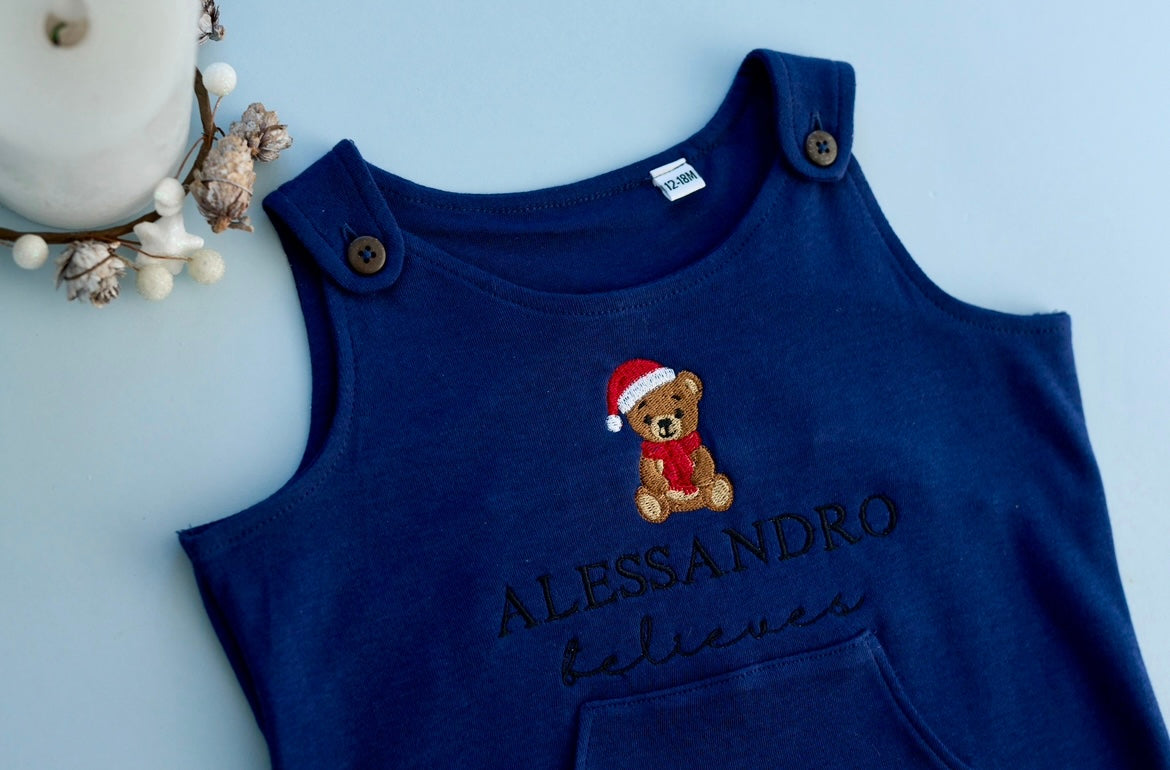 Luxury Organic Cotton Teddy Romper– Personalised Name Embroidery – “Believes” Edition