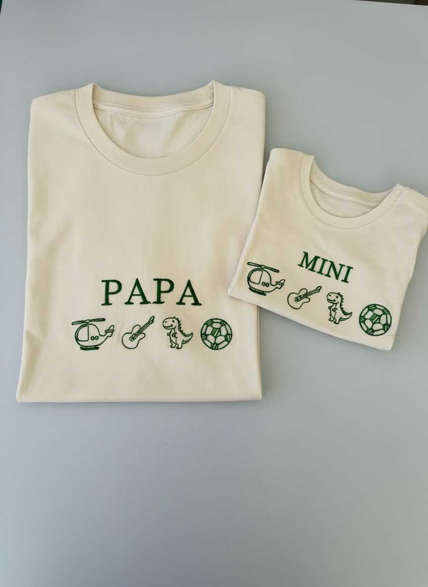 Personalised Papa & Mini Matching T-Shirt Set